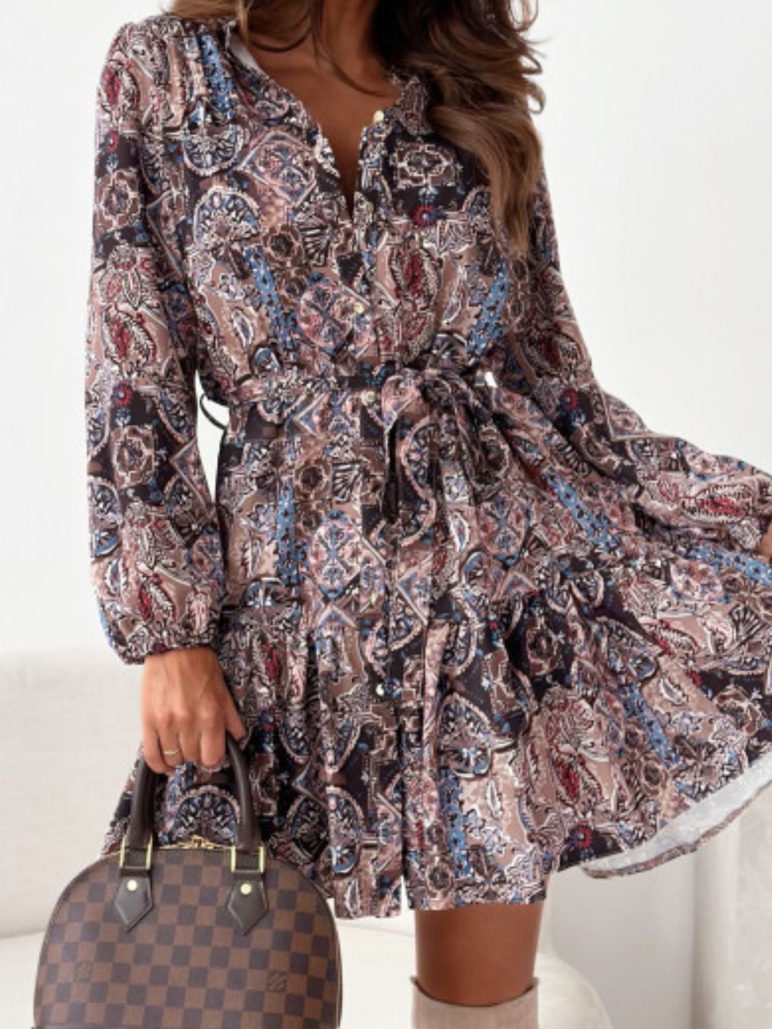 Ruffle Hem Floral Long Sleeve Dress - Classique Collection