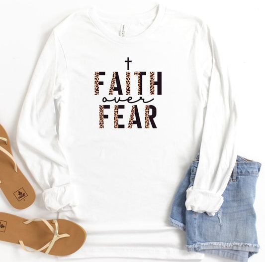 Faith Over Fear Leopard Long Sleeve Tee - Classique Collection