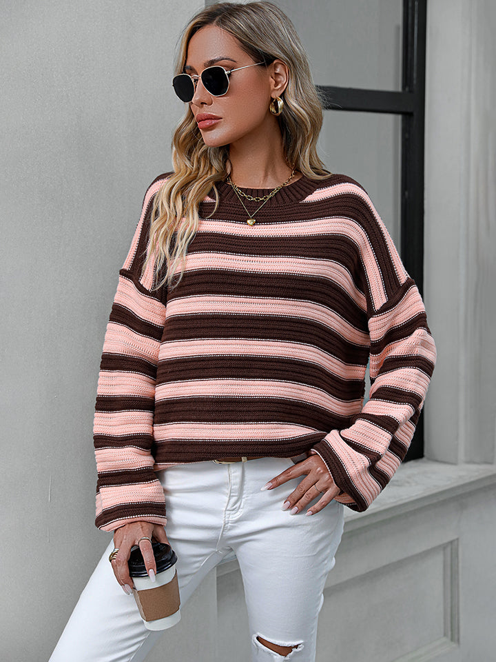 Striped Dropped Shoulder Sweater - ClassiQ