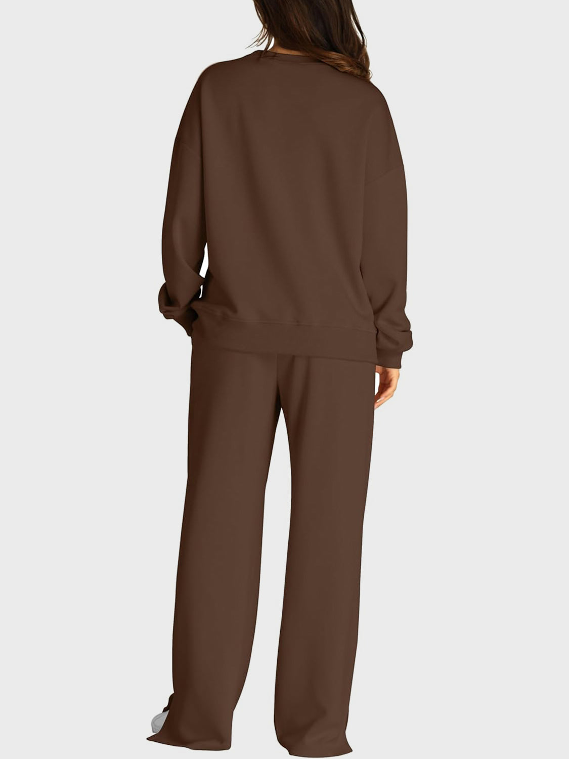 Round Neck Long Sleeve Top and Slit Pants Set - ClassiQ