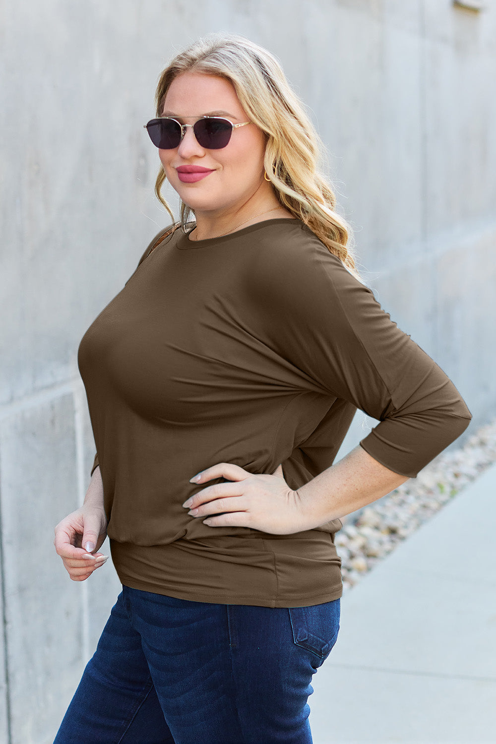 Basic Bae Full Size Round Neck Batwing Sleeve Top - Classique Collection