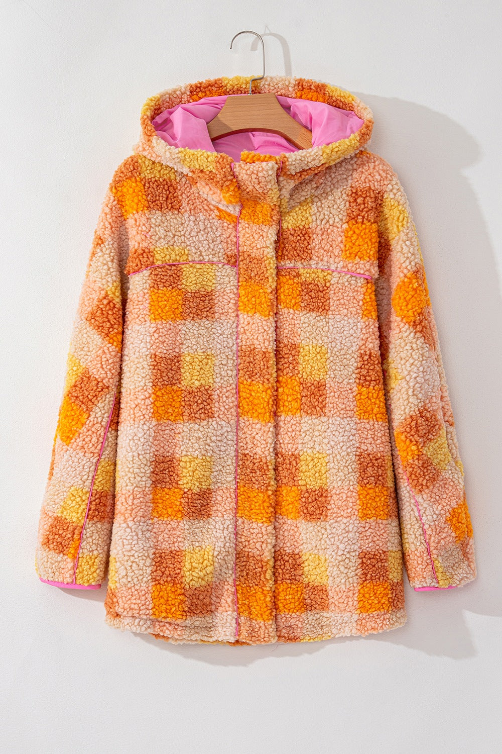 Checkered Long Sleeve Sherpa Hooded Jacket - Classique Collection
