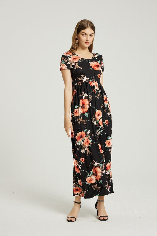 Womens Summer Casual Floral Maxi Dress With Pocket - Classique Collection