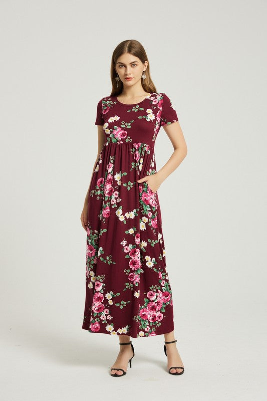 Womens Summer Casual Floral Maxi Dress With Pocket - Classique Collection