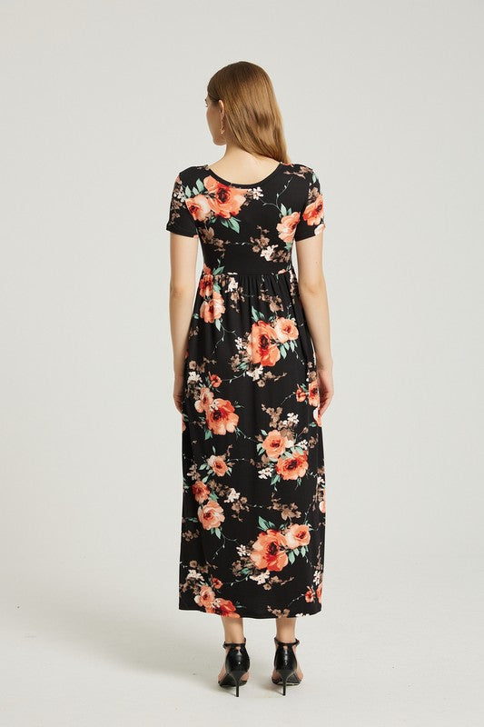 Womens Summer Casual Floral Maxi Dress With Pocket - Classique Collection