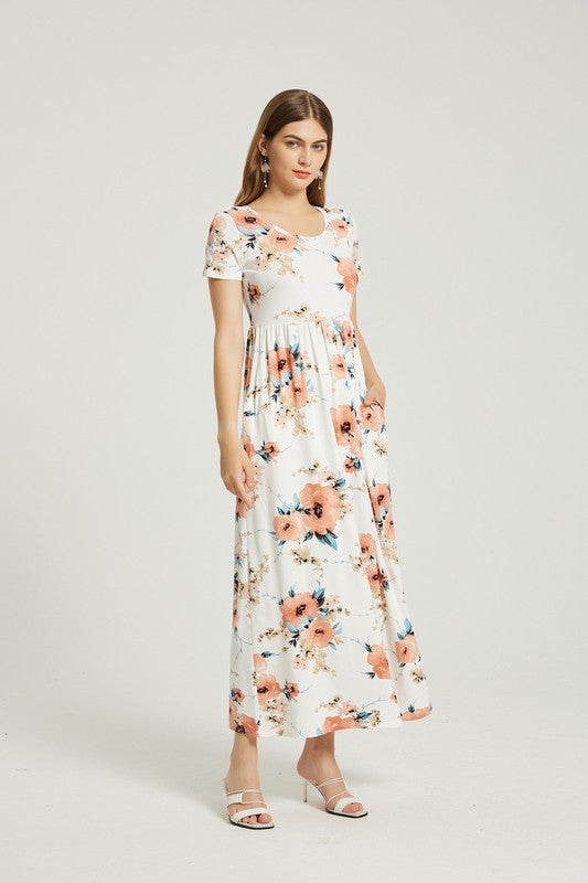 Womens Summer Casual Floral Maxi Dress With Pocket - Classique Collection
