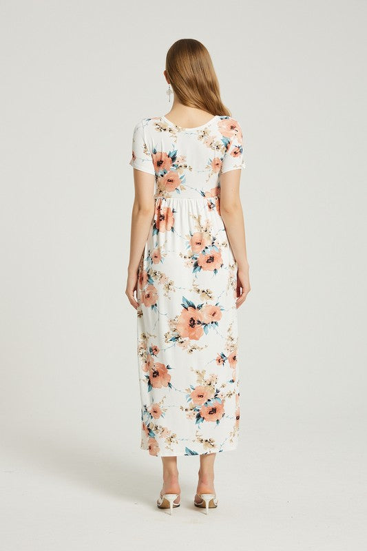 Womens Summer Casual Floral Maxi Dress With Pocket - Classique Collection