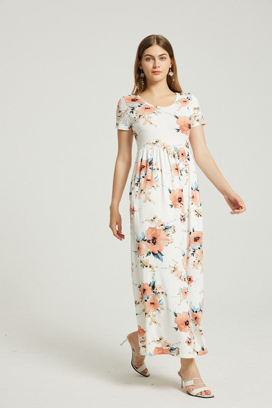 Womens Summer Casual Floral Maxi Dress With Pocket - Classique Collection