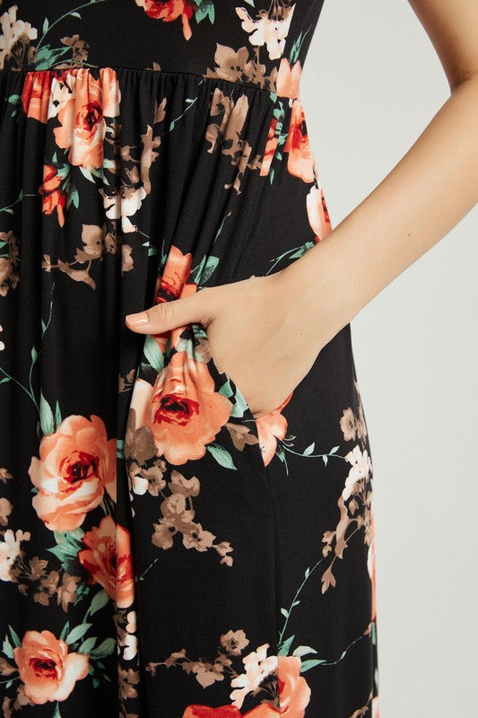 Womens Summer Casual Floral Maxi Dress With Pocket - Classique Collection