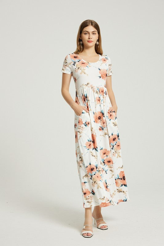 Womens Summer Casual Floral Maxi Dress With Pocket - Classique Collection