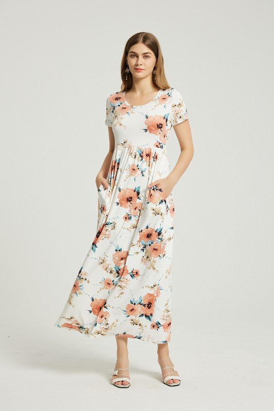 Womens Summer Casual Floral Maxi Dress With Pocket - Classique Collection