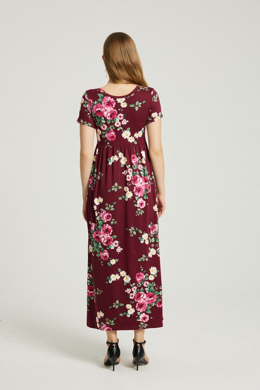 Womens Summer Casual Floral Maxi Dress With Pocket - Classique Collection
