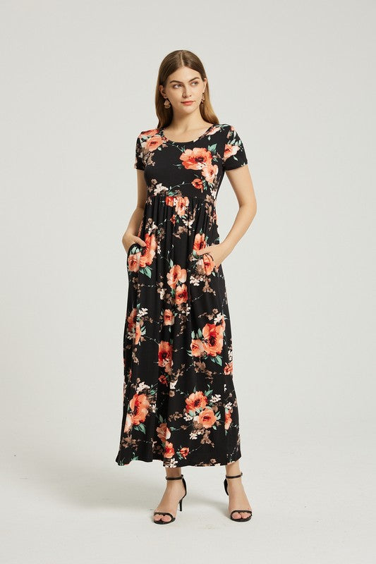 Womens Summer Casual Floral Maxi Dress With Pocket - Classique Collection