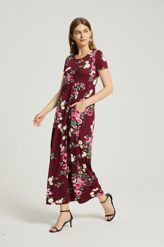 Womens Summer Casual Floral Maxi Dress With Pocket - Classique Collection