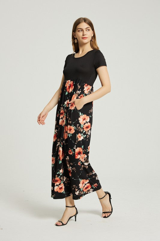 Womens Summer Casual Floral Maxi Dress With Pocket - Classique Collection