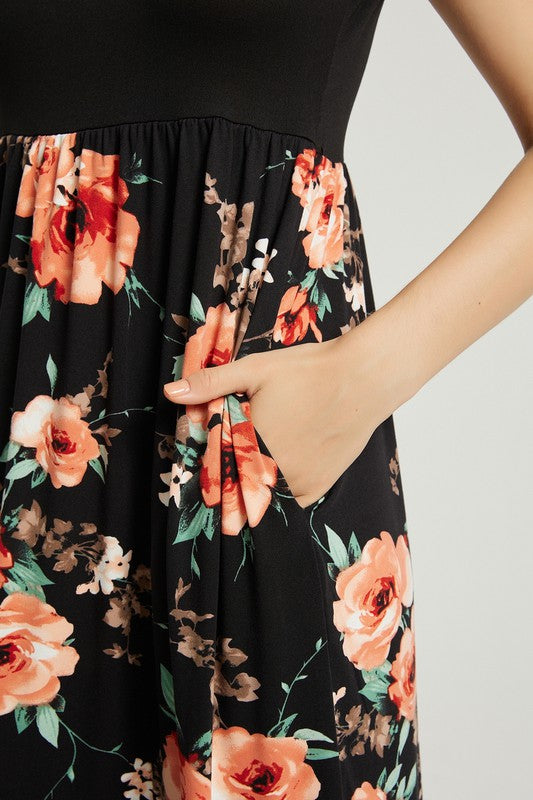 Womens Summer Casual Floral Maxi Dress With Pocket - Classique Collection