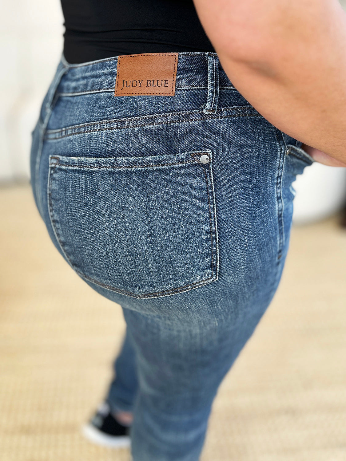 Judy Blue Full Size Mid Waist Distressed Slim Jeans - Classique Collection