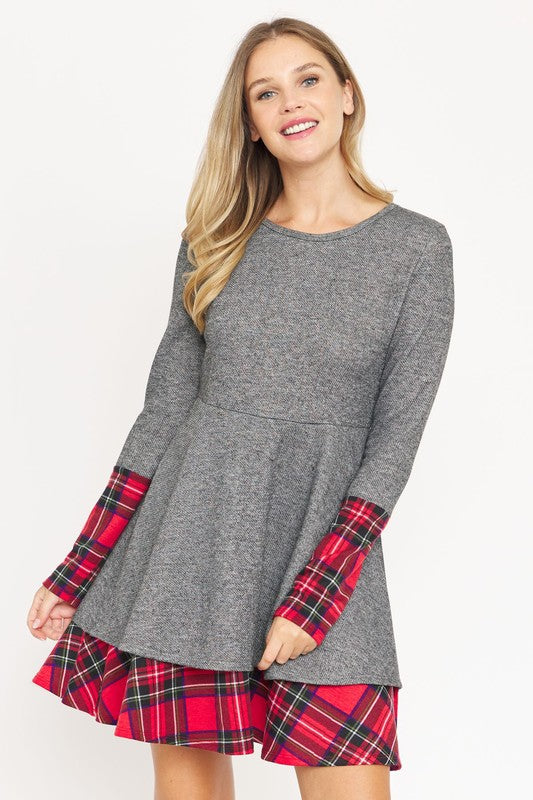 Terry Plaid Layered Fit And Flare Dress - Classique Collection