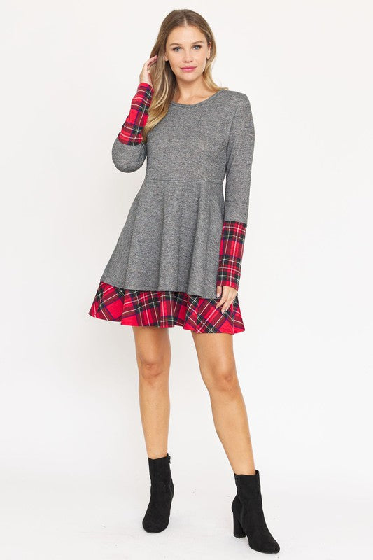 Terry Plaid Layered Fit And Flare Dress - Classique Collection