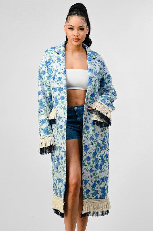 ATHINA FLORAL PRINT TASSLE TRENCH COAT - Classique Collection