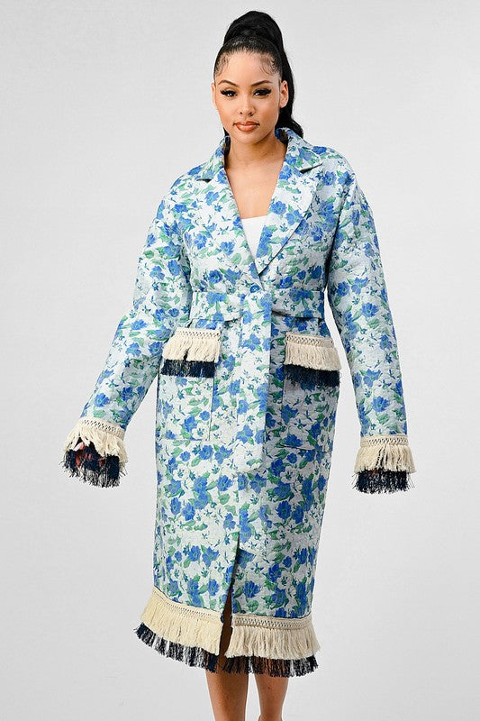 ATHINA FLORAL PRINT TASSLE TRENCH COAT - Classique Collection