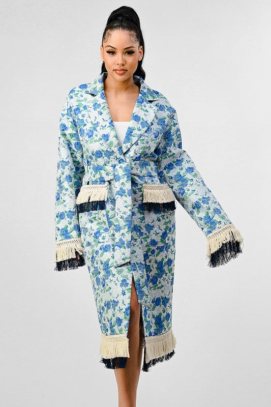 ATHINA FLORAL PRINT TASSLE TRENCH COAT - Classique Collection