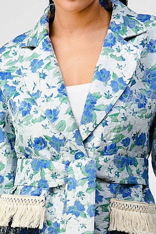 ATHINA FLORAL PRINT TASSLE TRENCH COAT - Classique Collection