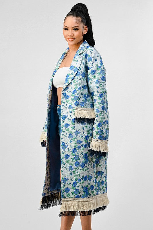 ATHINA FLORAL PRINT TASSLE TRENCH COAT - Classique Collection