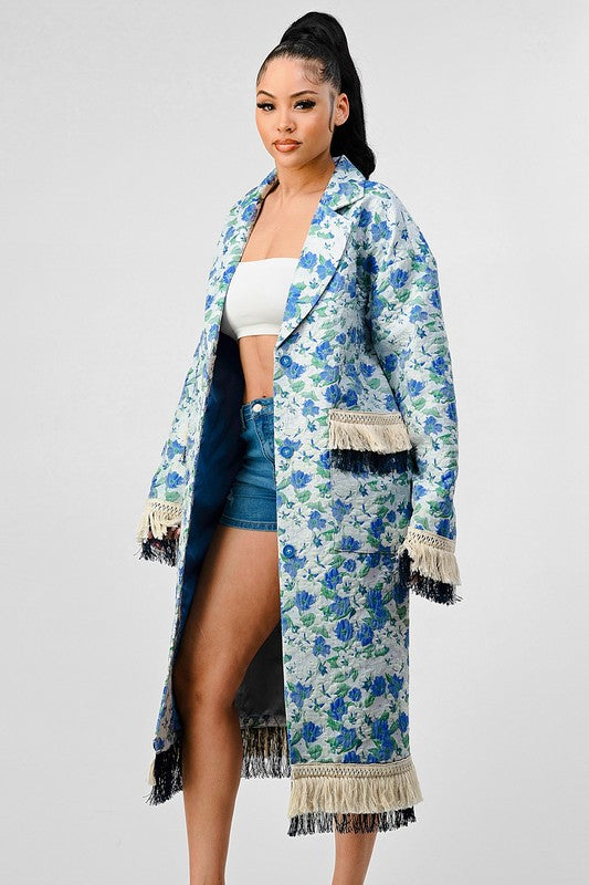ATHINA FLORAL PRINT TASSLE TRENCH COAT - Classique Collection