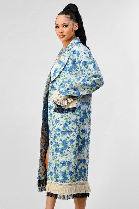 ATHINA FLORAL PRINT TASSLE TRENCH COAT - Classique Collection