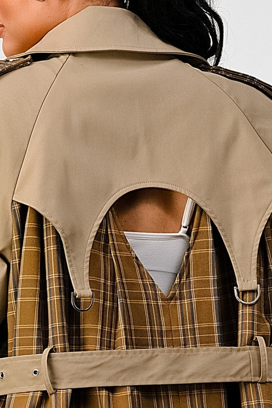 ATHINA PLAID AND KHAKI CONTRAST TRENCH COAT - Classique Collection