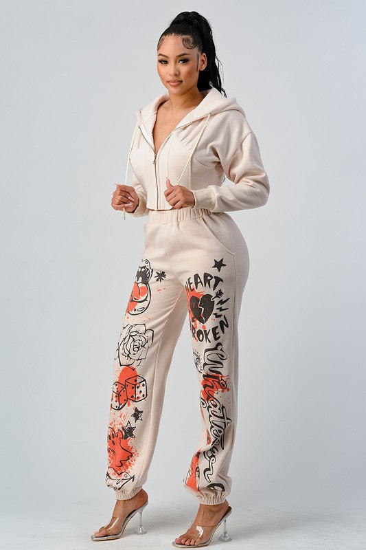 ATHINA CASUAL JACKET AND GRAPHIC PANTS SET - Classique Collection