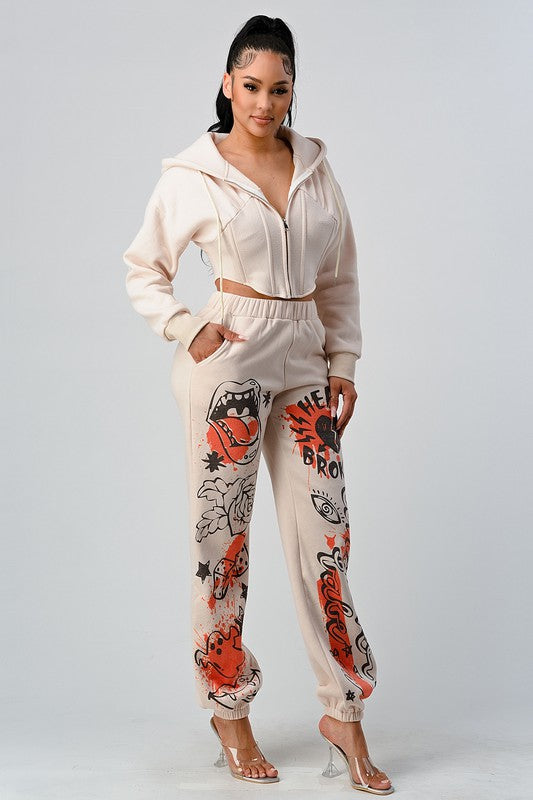 ATHINA CASUAL JACKET AND GRAPHIC PANTS SET - Classique Collection