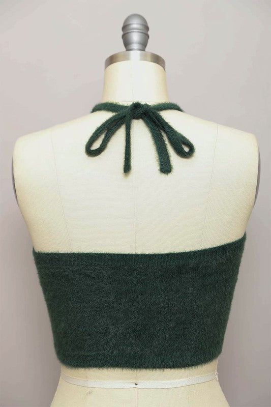 Fuzzy Sweater Halter Cropped Top - Classique Collection
