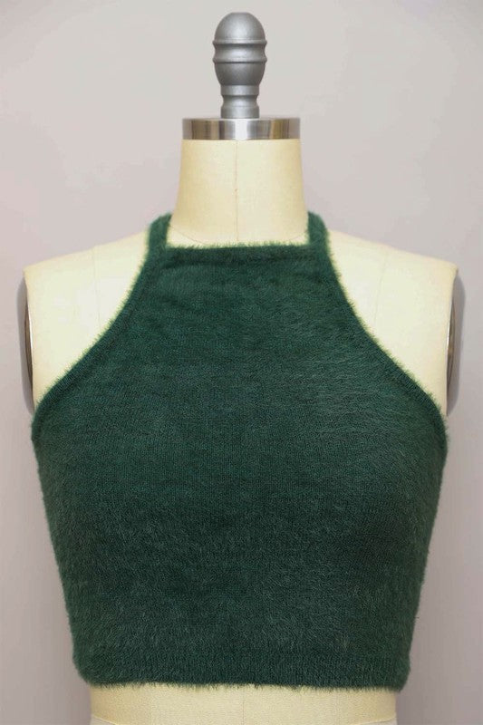 Fuzzy Sweater Halter Cropped Top - Classique Collection