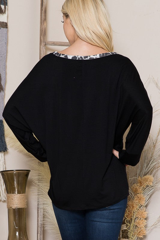 Mixed Media Dolman Knit Top with Thumbhole - Classique Collection