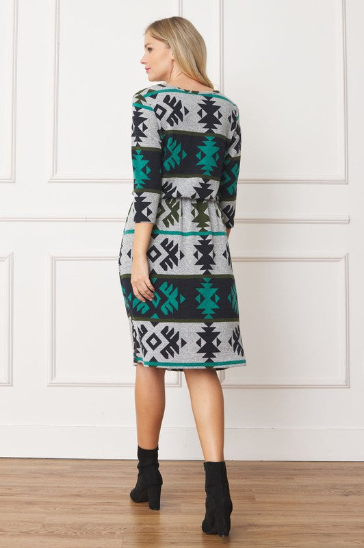 Plus Tribal Drawstring Blouson Midi Dress - Classique Collection