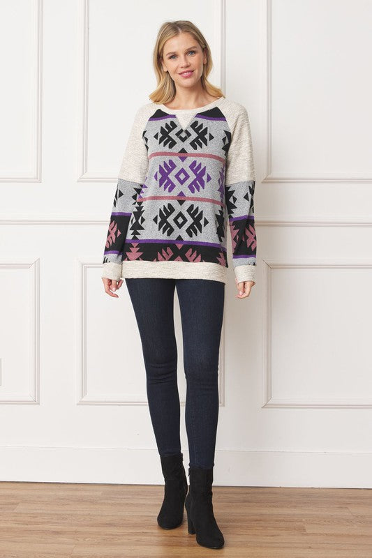 Plus V Stitch Tribal Contrast Tunic - Classique Collection