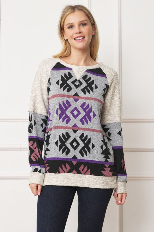 Plus V Stitch Tribal Contrast Tunic - Classique Collection