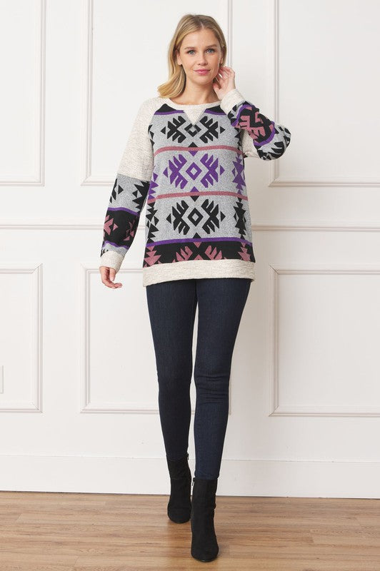 Plus V Stitch Tribal Contrast Tunic - Classique Collection