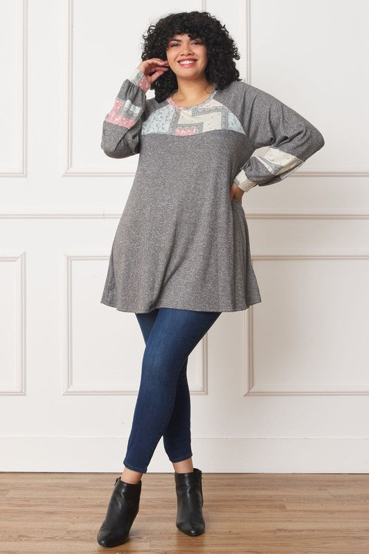 Plus Patchwork Panel Accent A-Line Tunic - Classique Collection