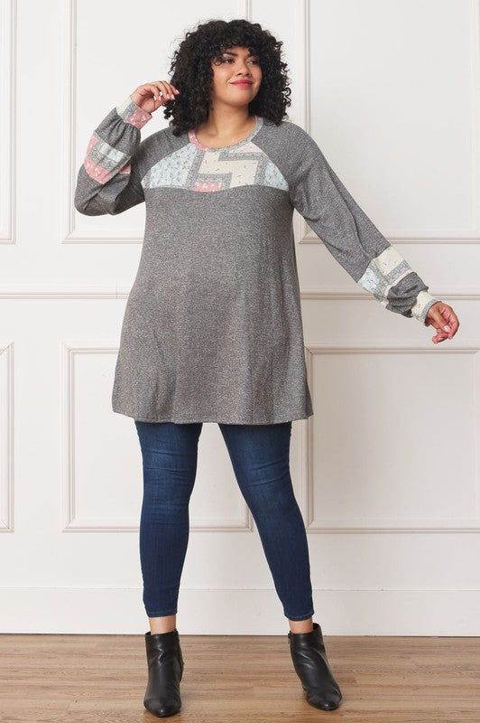 Plus Patchwork Panel Accent A-Line Tunic - Classique Collection