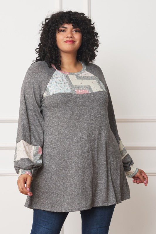 Plus Patchwork Panel Accent A-Line Tunic - Classique Collection