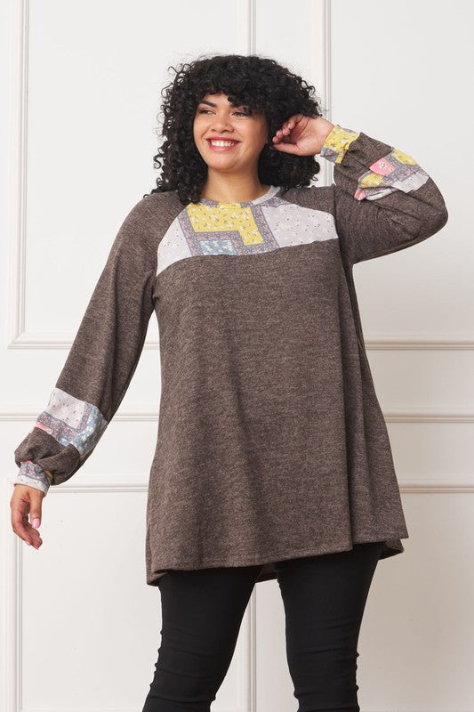 Plus Patchwork Panel Accent A-Line Tunic - Classique Collection