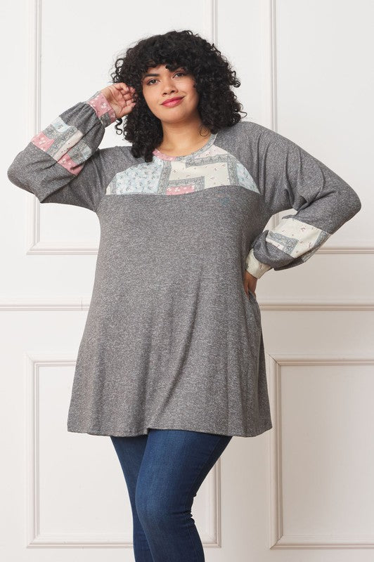 Plus Patchwork Panel Accent A-Line Tunic - Classique Collection