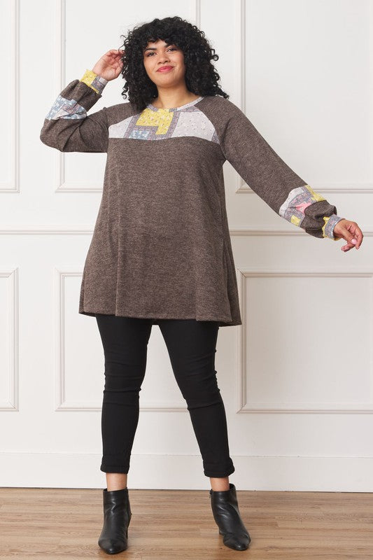 Plus Patchwork Panel Accent A-Line Tunic - Classique Collection