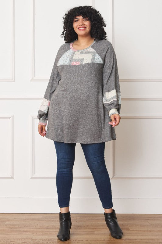 Plus Patchwork Panel Accent A-Line Tunic - Classique Collection
