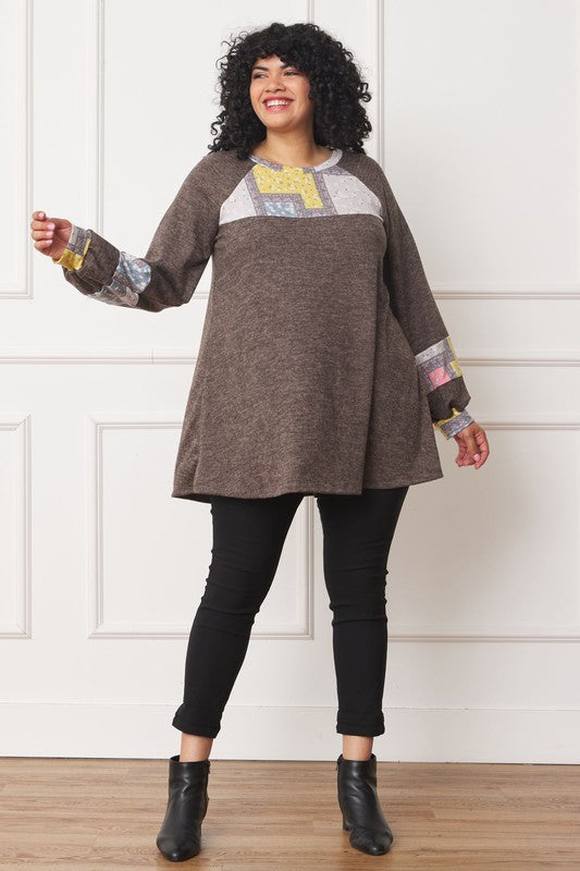 Plus Patchwork Panel Accent A-Line Tunic - Classique Collection