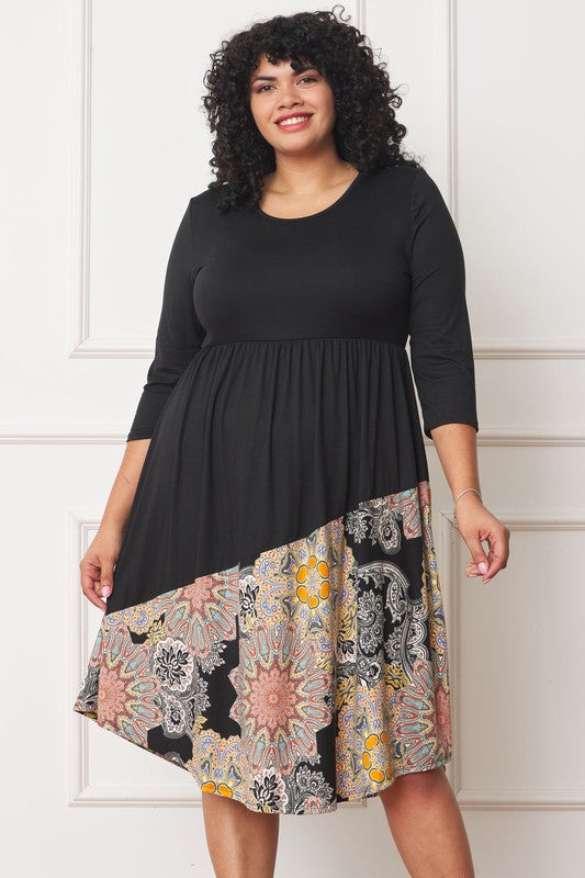 Plus Asymmetrical Accent Midi Dress - Classique Collection