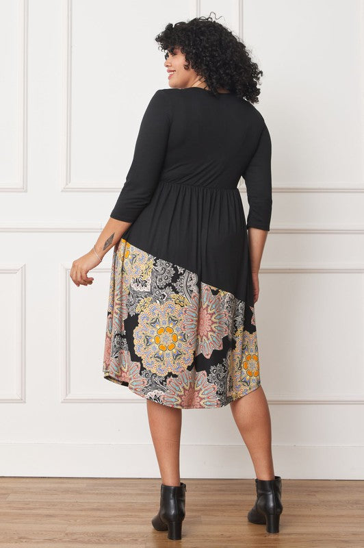 Plus Asymmetrical Accent Midi Dress - Classique Collection